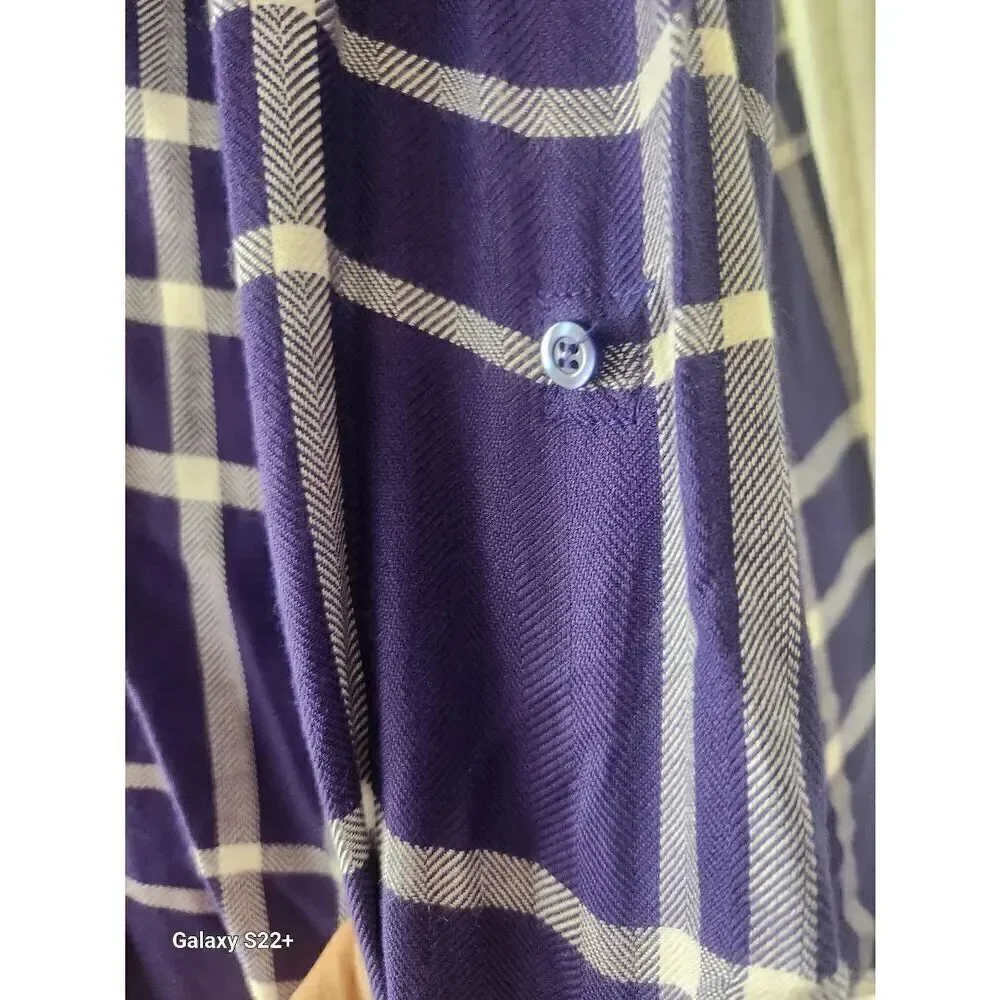 U15 Staccato Purple & White plaid button-up Shirt-Roll Tab Sleeves Chest Pocket